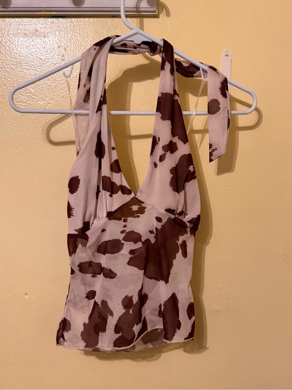 See You Monday Beige Halter Camisole with Brown Cow Print